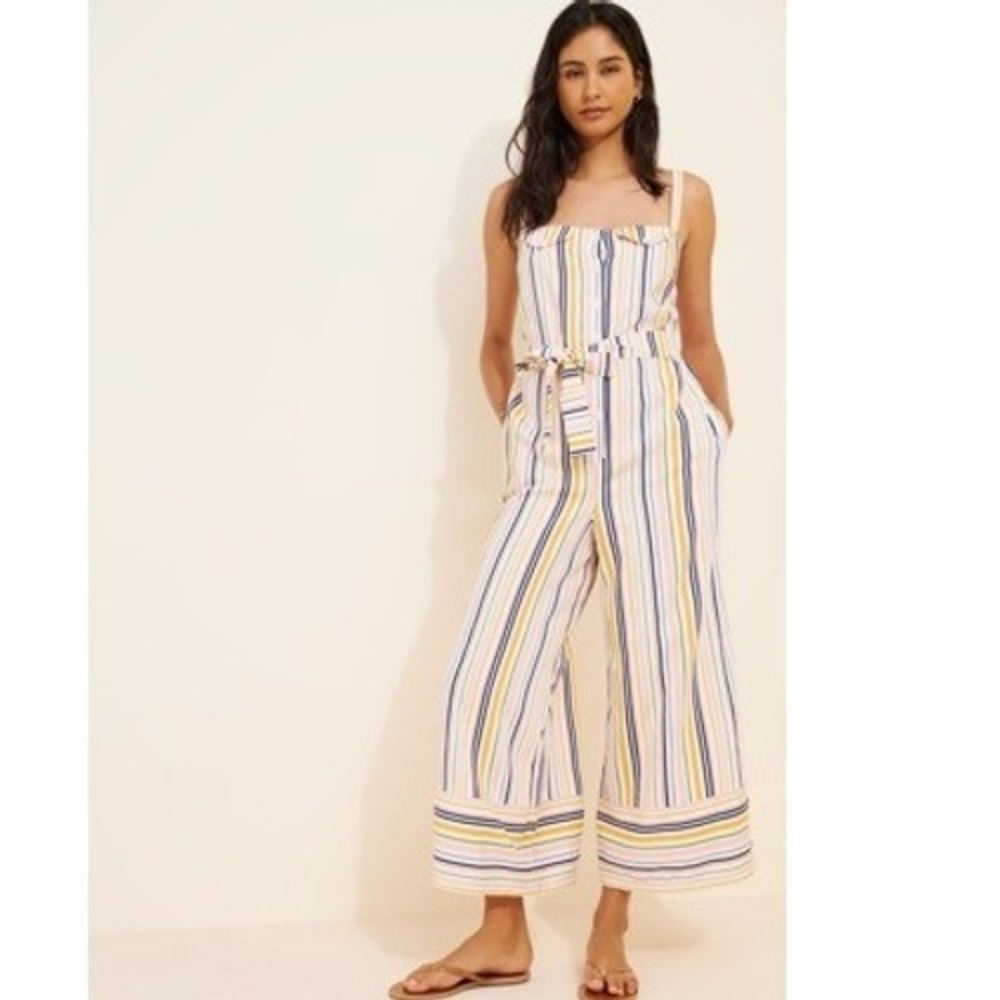 Maeve Striped Wide Leg Jumpsuitβ Womens S Multi Color New Sleeveless Tie Waist